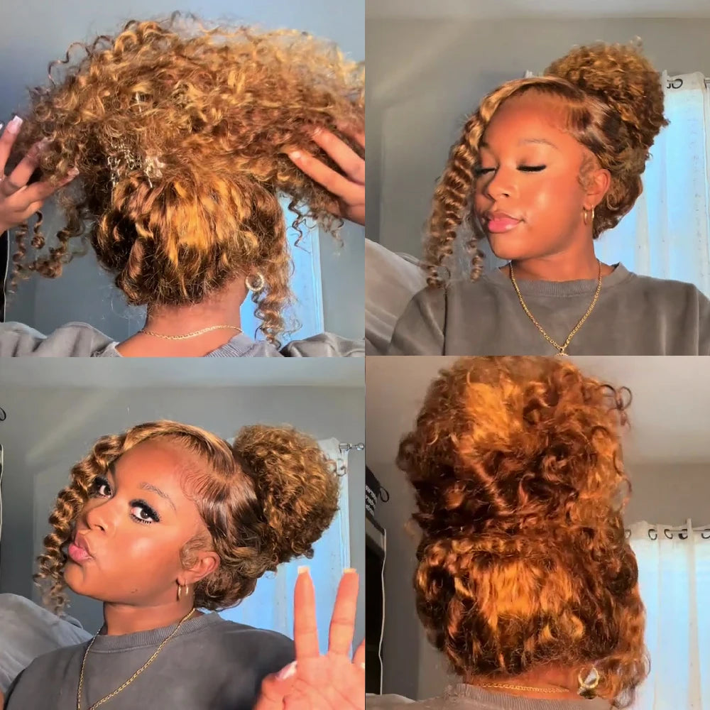 Highlight Invisi-Strap HD 360 Lace Front Wig 250 Density Highlight Wig Human Hair Deep Curly Preplucked