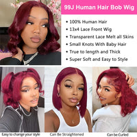 Thumbnail for 99J Body Wave Human Hair Short Bob Wig Burgundy Human Hair Peruvian Loose Wave Bob