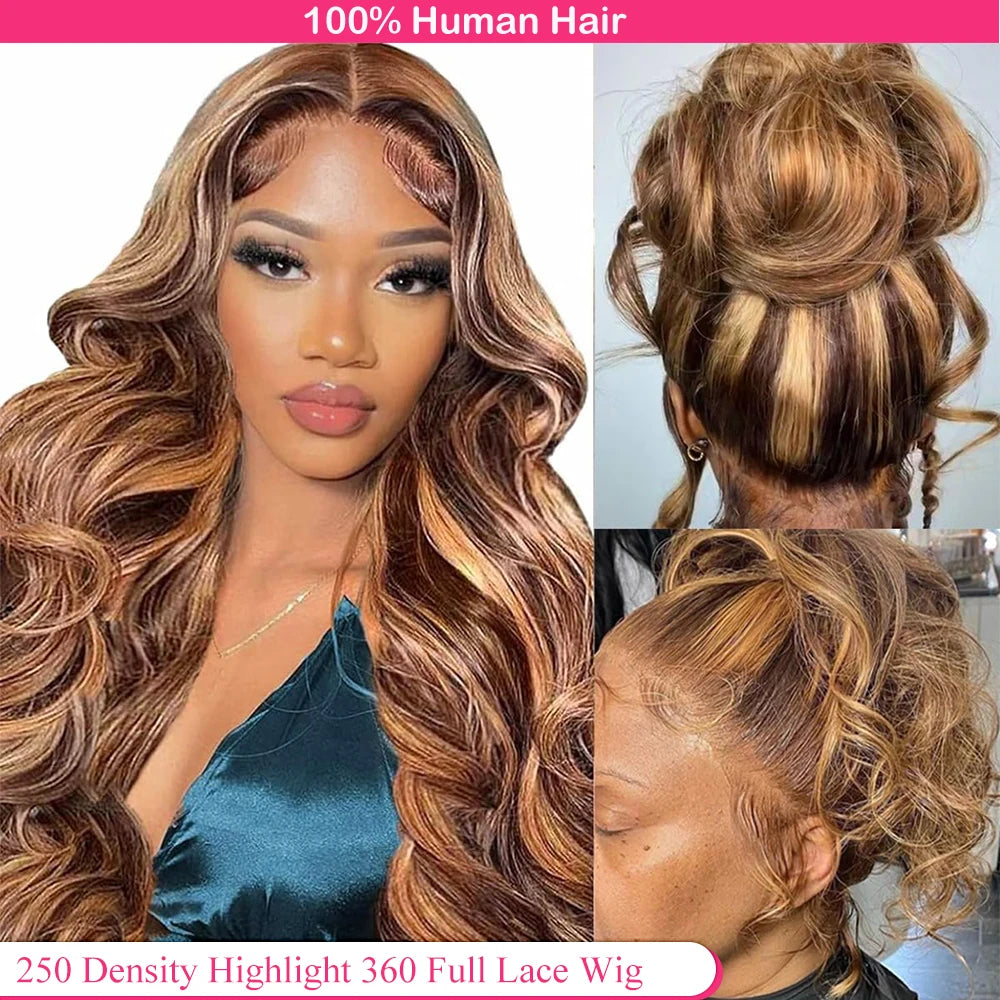 Highlight 360 Full Lace Wig Human Hair Pre plucked P4/27 38 Inches Body Wave