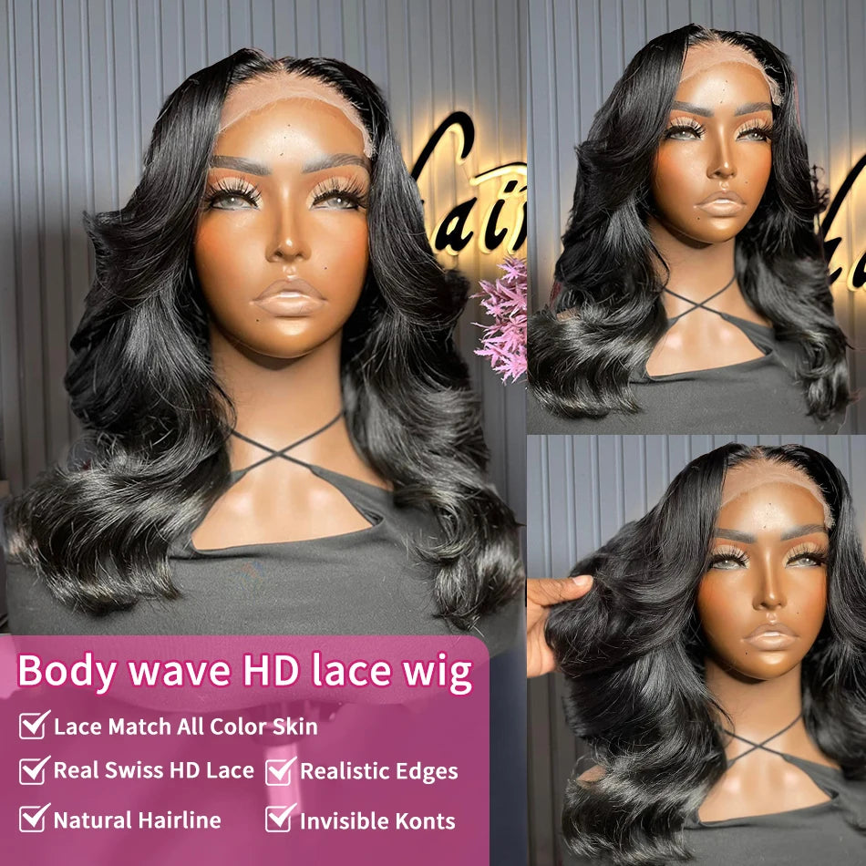 220 Density Body Wave Short Bob  Transparent Lace Front Human Hair