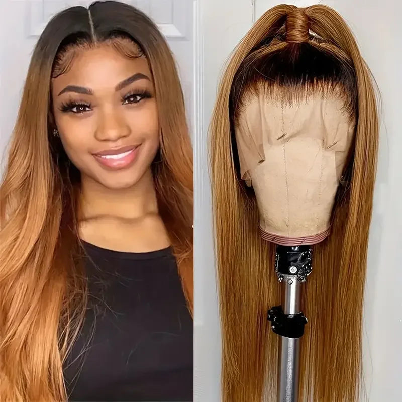 30 Inch 1B/30 Ombre Color Straight Wigs 13x4 HD Lace Frontal Wigs Human Hair Preplucked