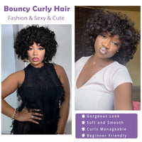 Thumbnail for Short Bouncy Curly Bob Wig With Bangs  Human Hair Wig