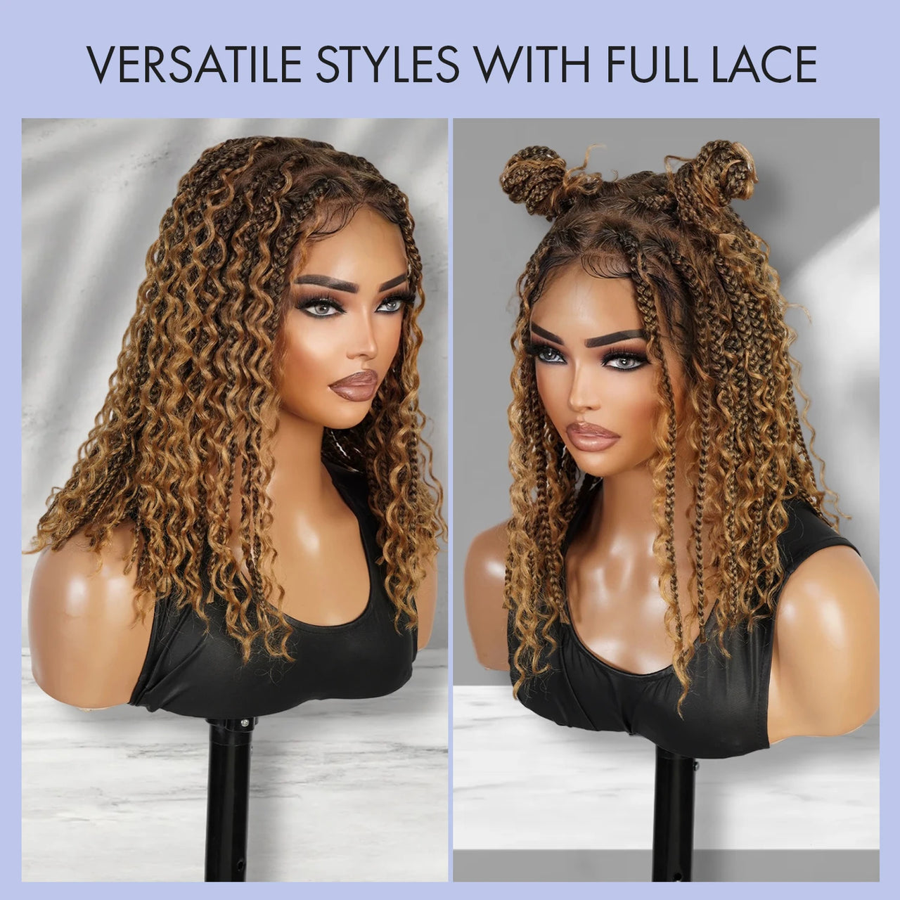 Glueless Full Lace Braided Wig Medium Knotless Boho Box Braid Deep Bulk Bob 12"