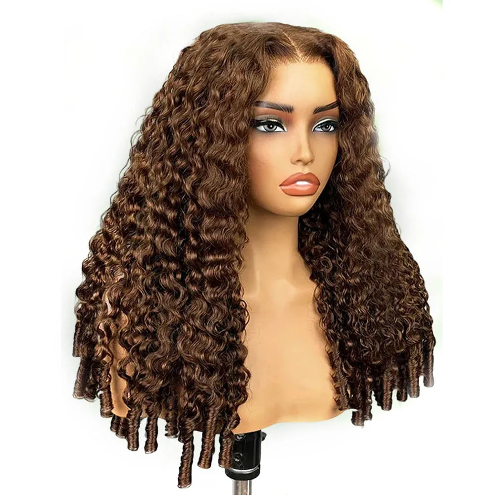 Chocolate Brown Burmese Curly HD Lace Invisible Strap 360 Full Lace Glueless Wig Human Hair Wig – Glueless Human Hair Wig UAE, UK & USA | Michelle's Glam Wigs
