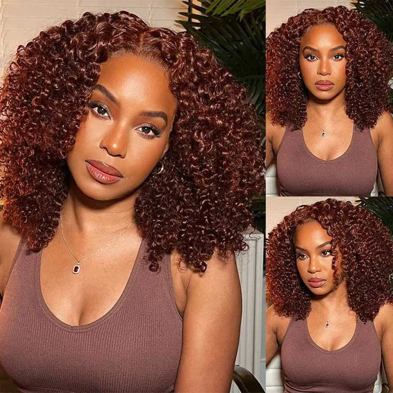 13x4 Short Bob Wigs 100% Human Hair Chocolate Brown Deep Wave Human Hair Wig #4 Brown Curly Frontal Wigs