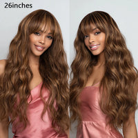 Thumbnail for Highlight Brown Body Wave Bangs Wig Human Hair Wigs 180% Density Brazilian Virgin Human Hair Glueless Wear And Go Body Wave Wigs