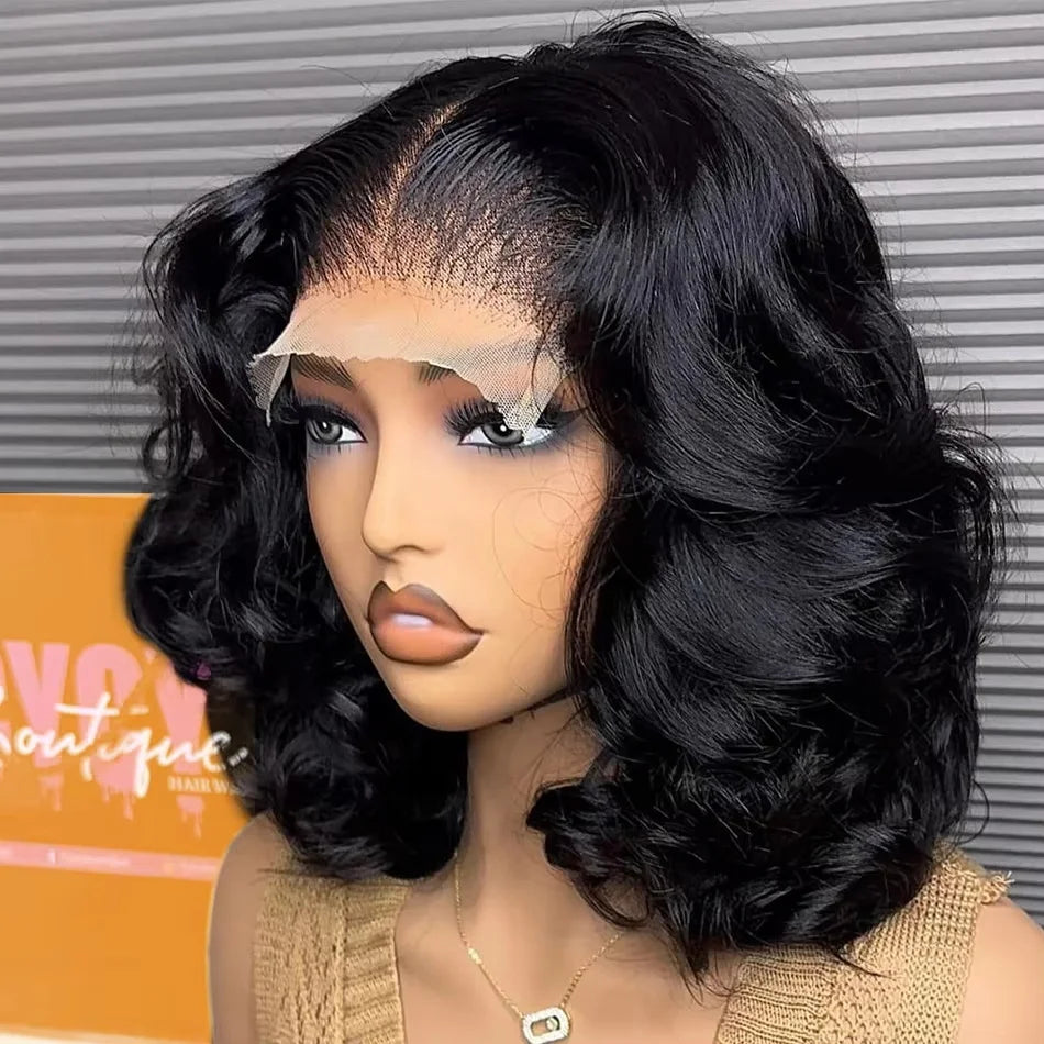 220 Density Body Wave Short Bob  Transparent Lace Front Human Hair