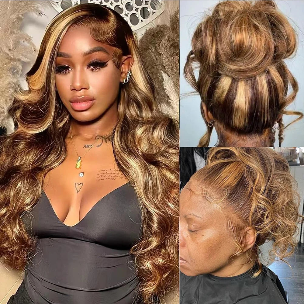 Highlight 360 Full Lace Wig Human Hair Pre plucked P4/27 38 Inches Body Wave