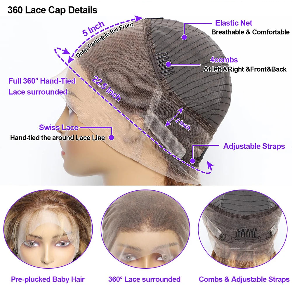 Highlight 360 Full Lace Wig Human Hair Pre plucked P4/27 38 Inches Body Wave