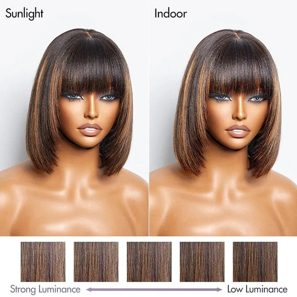 Glueless Human Hair Wig Ready To Wear Brazilian Bob  With Bangs
