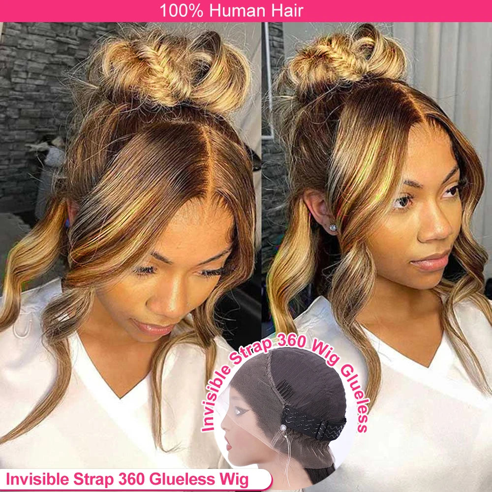 Invisible Strap 360 Full Hd Lace Glueless Wig Highlight Body Wave 360 Lace Frontal Wig