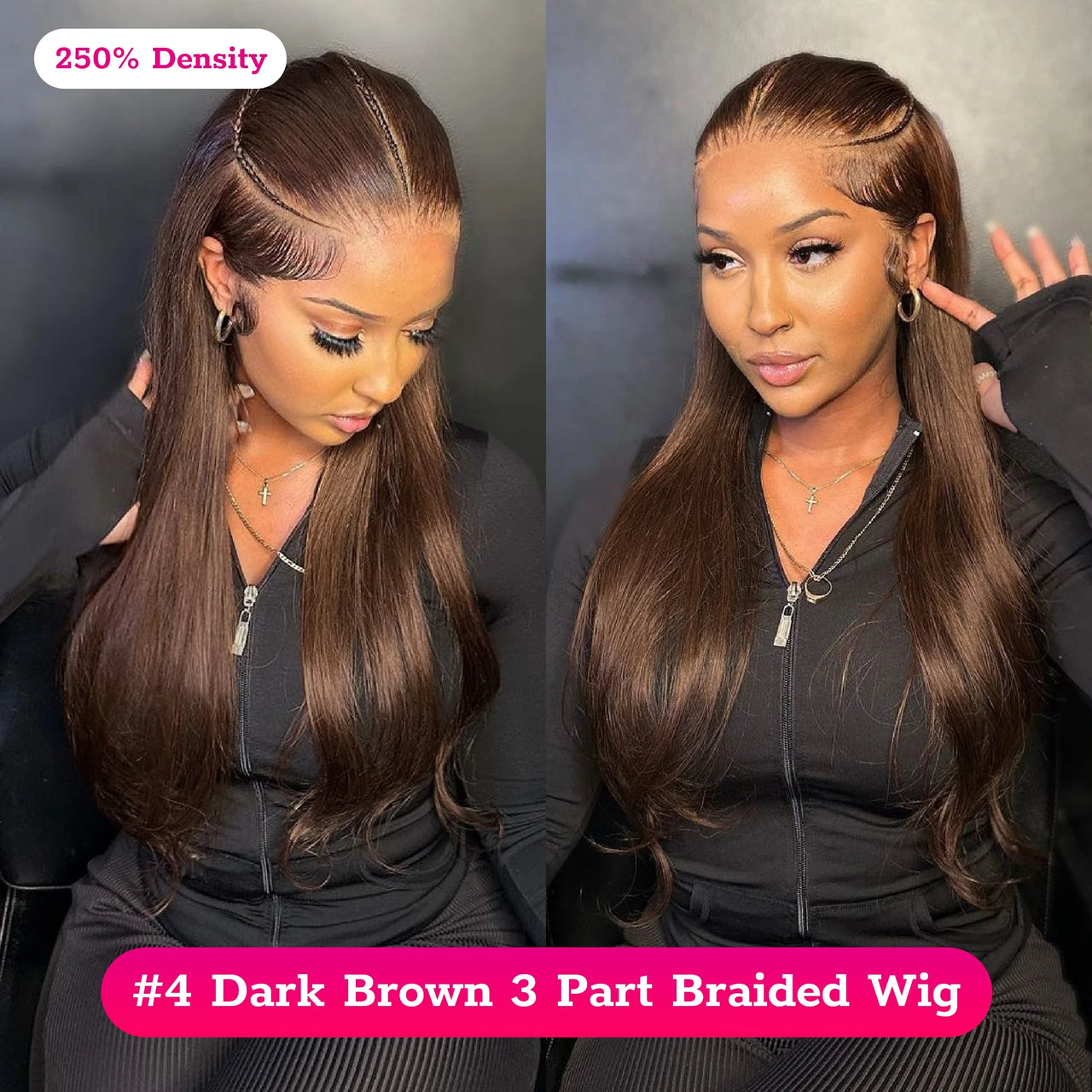 Pre Braided Wig 250% Density #4 Dark Brown 3 Part 13x4 Lace Frontal Wig Chocolate Brown