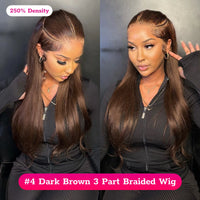 Thumbnail for Pre Braided Wig 250% Density #4 Dark Brown 3 Part 13x4 Lace Frontal Wig Chocolate Brown