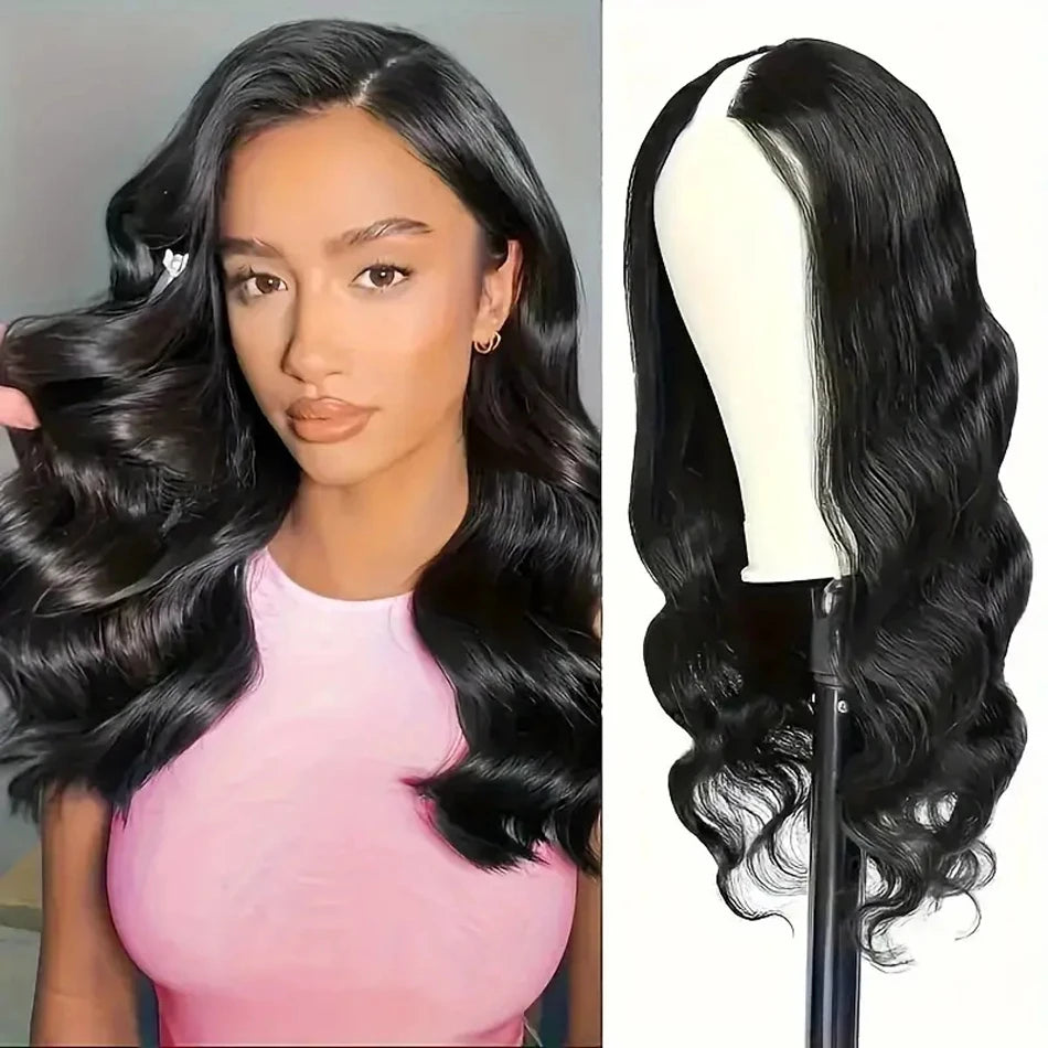 V Part 100% Human Hair Body Wave Machine Made Wig In Clip Wig Body Wave Wigs Peruvian