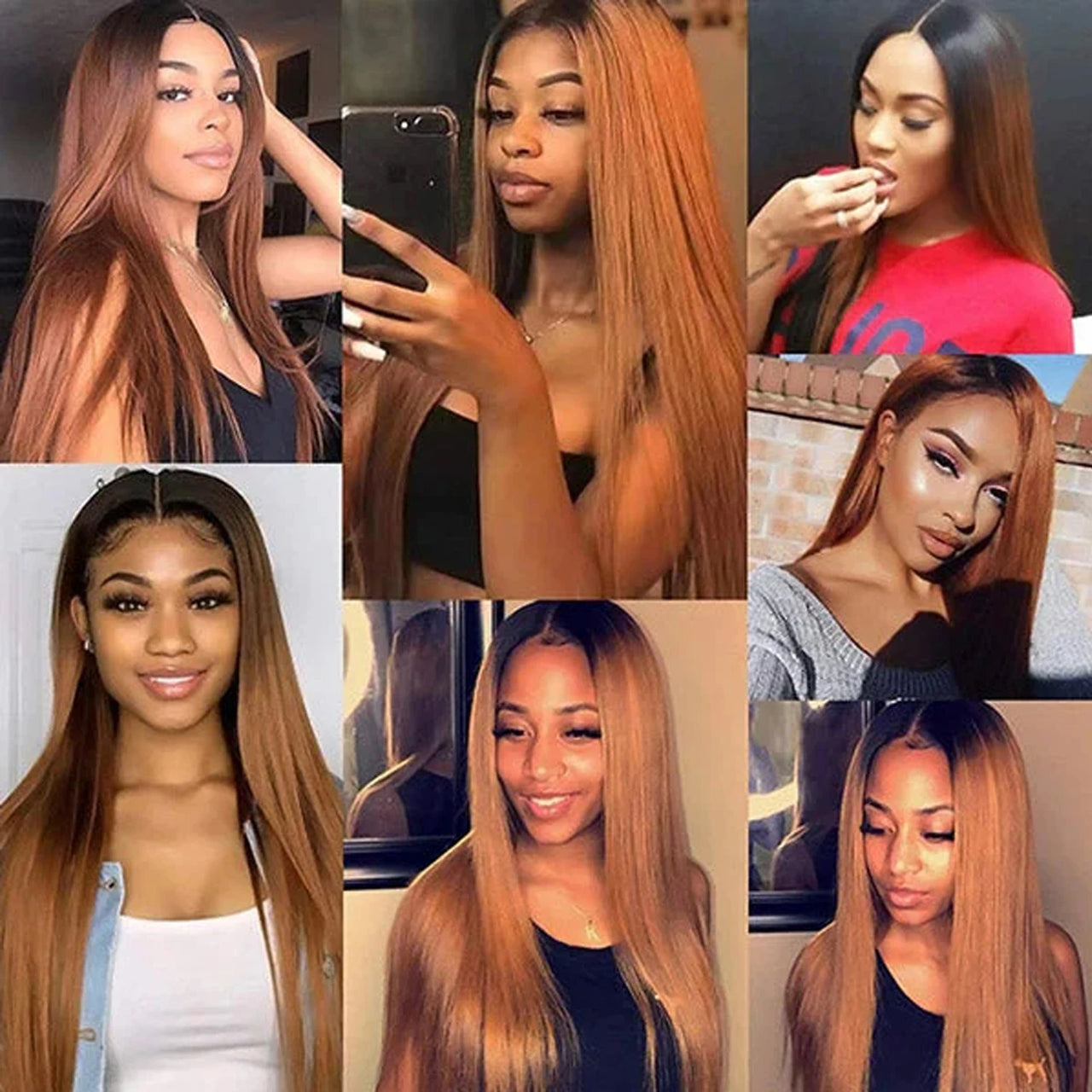24 24 24 Ombre Brown Wig Human Hair Straight 1B/30 Colored Bundles Virgin Brazilian Wig