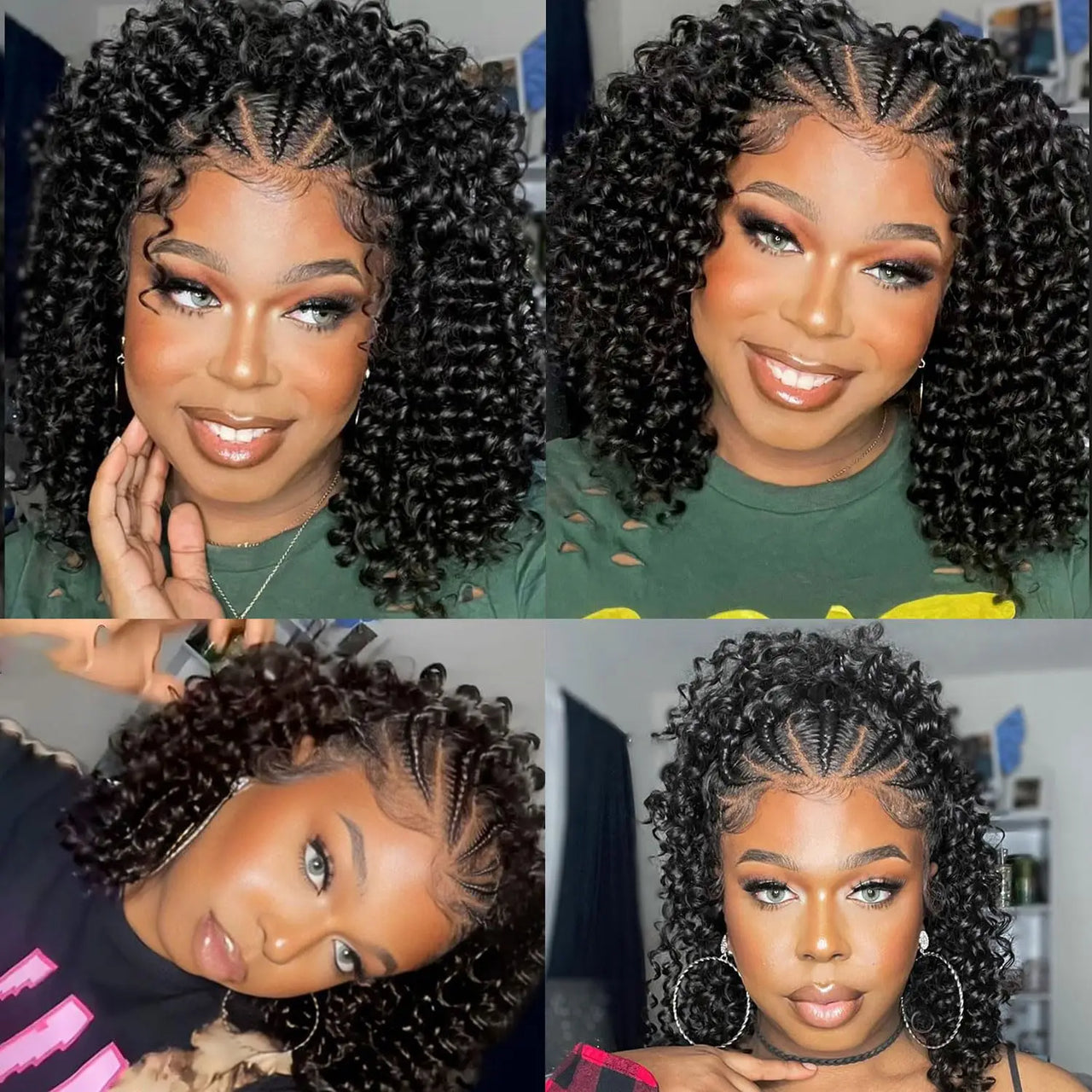 Fancy Hair Cornrow with Curly Hair Deep Wave Wig HD Lace Front Braided Wig with Baby Hair