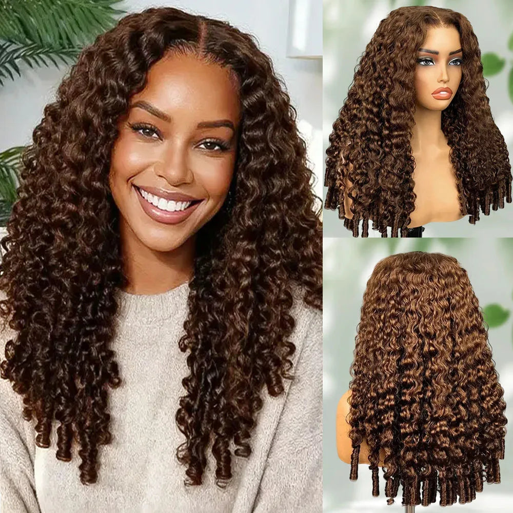 Chocolate Brown Burmese Curly HD Lace Invisible Strap 360 Full Lace Glueless Wig Human Hair Wig – Glueless Human Hair Wig UAE, UK & USA | Michelle's Glam Wigs