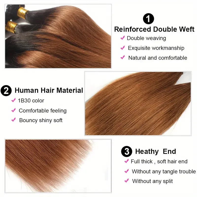 24 24 24 Ombre Brown Wig Human Hair Straight 1B/30 Colored Bundles Virgin Brazilian Wig