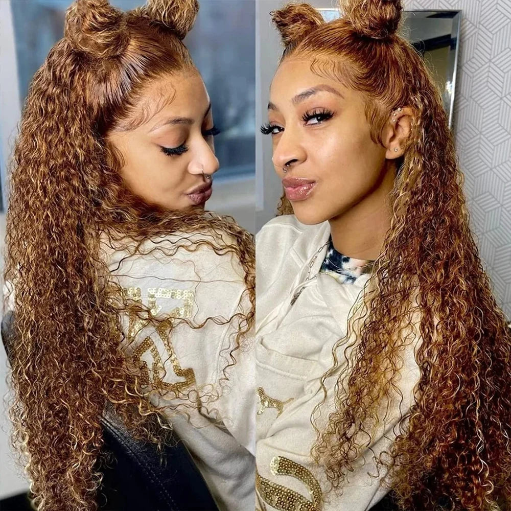 Highlight Invisi-Strap HD 360 Lace Front Wig 250 Density Highlight Wig Human Hair Deep Curly Preplucked