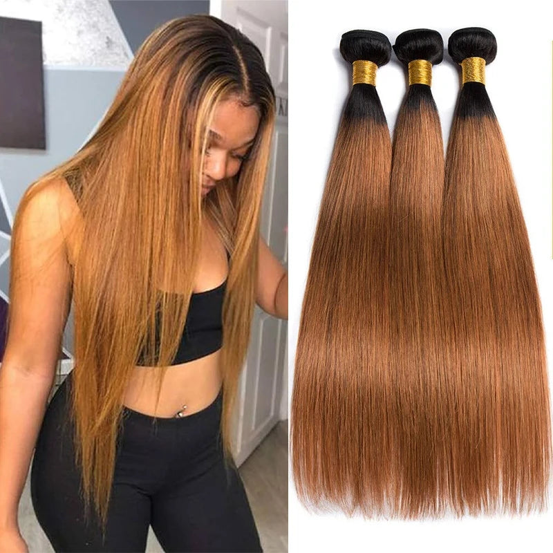 24 24 24 Ombre Brown Wig Human Hair Straight 1B/30 Colored Bundles Virgin Brazilian Wig