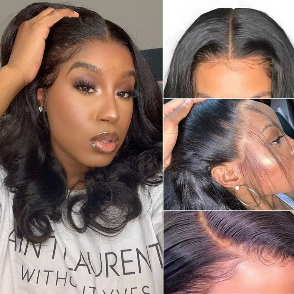 Natural Color 1B Brazilian Human Hair Pre Plucked With Baby Hair Swiss Lace Front Wig