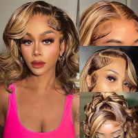 Thumbnail for Highlight Body Wave Bob Wig Human Hair 13X4 Lace Front Human Hair Wigs Honey Blonde HD Transparent Lace Frontal Wig