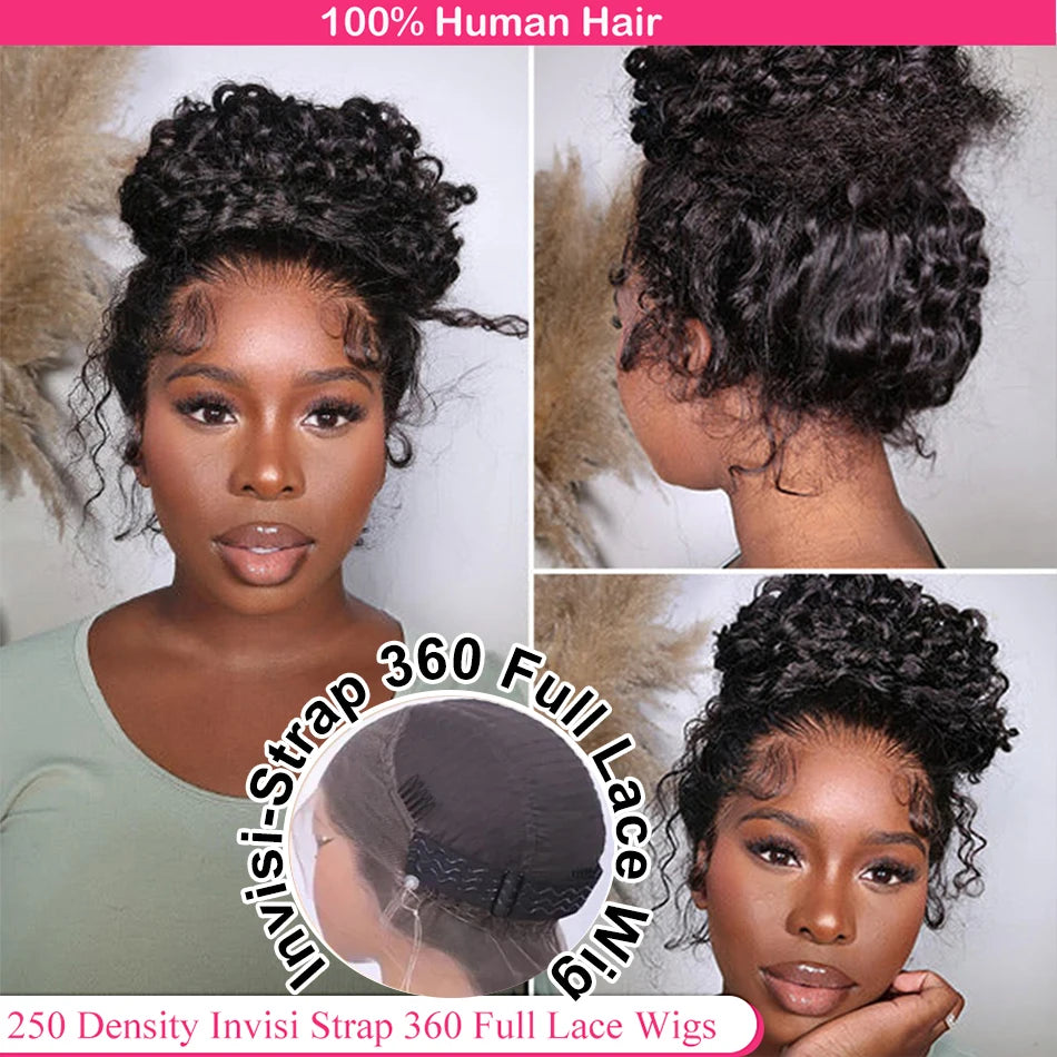 Invisi Strap HD 360 Full Lace Wig Human Hair Precut Drawstring Snug Fit Glueless Wig Preplucked