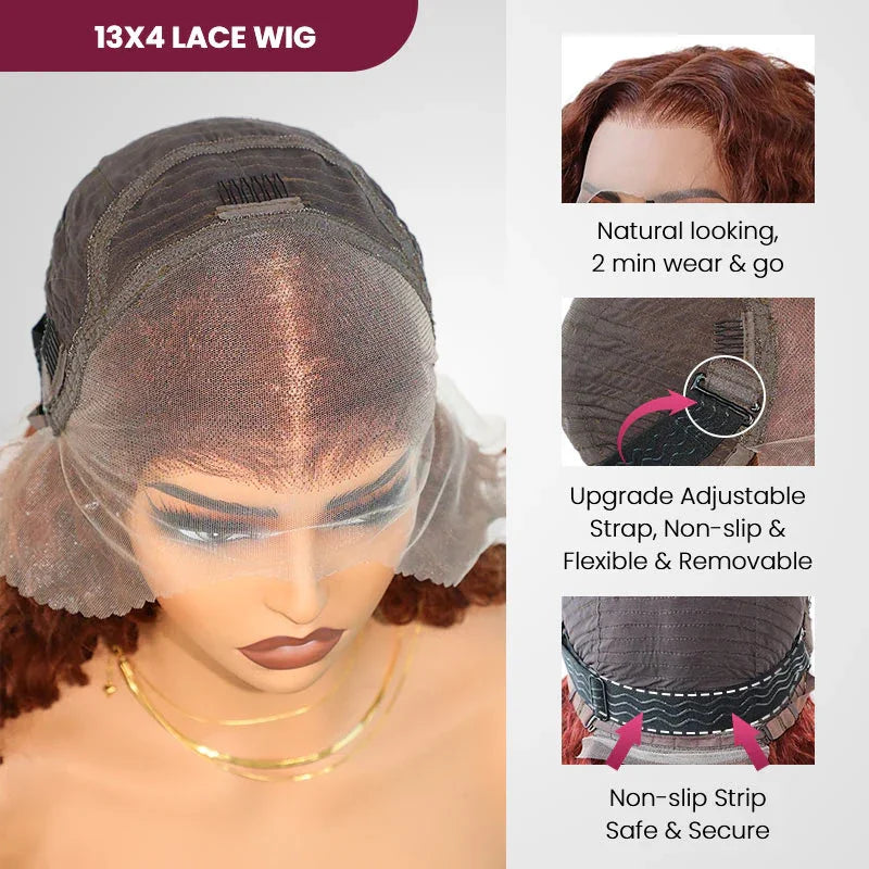 13x4 Short Bob Wigs 100% Human Hair Chocolate Brown Deep Wave Human Hair Wig #4 Brown Curly Frontal Wigs