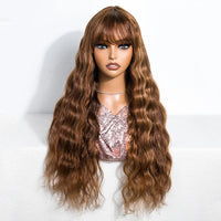 Thumbnail for Highlight Brown Body Wave Bangs Wig Human Hair Wigs 180% Density Brazilian Virgin Human Hair Glueless Wear And Go Body Wave Wigs