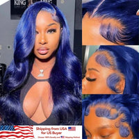 Thumbnail for Navy Blue Color Body Wave Human Hair Lace Frontal Wigs Brazilian Blue HD Transparent Lace Front Wigs  Pre Plucked