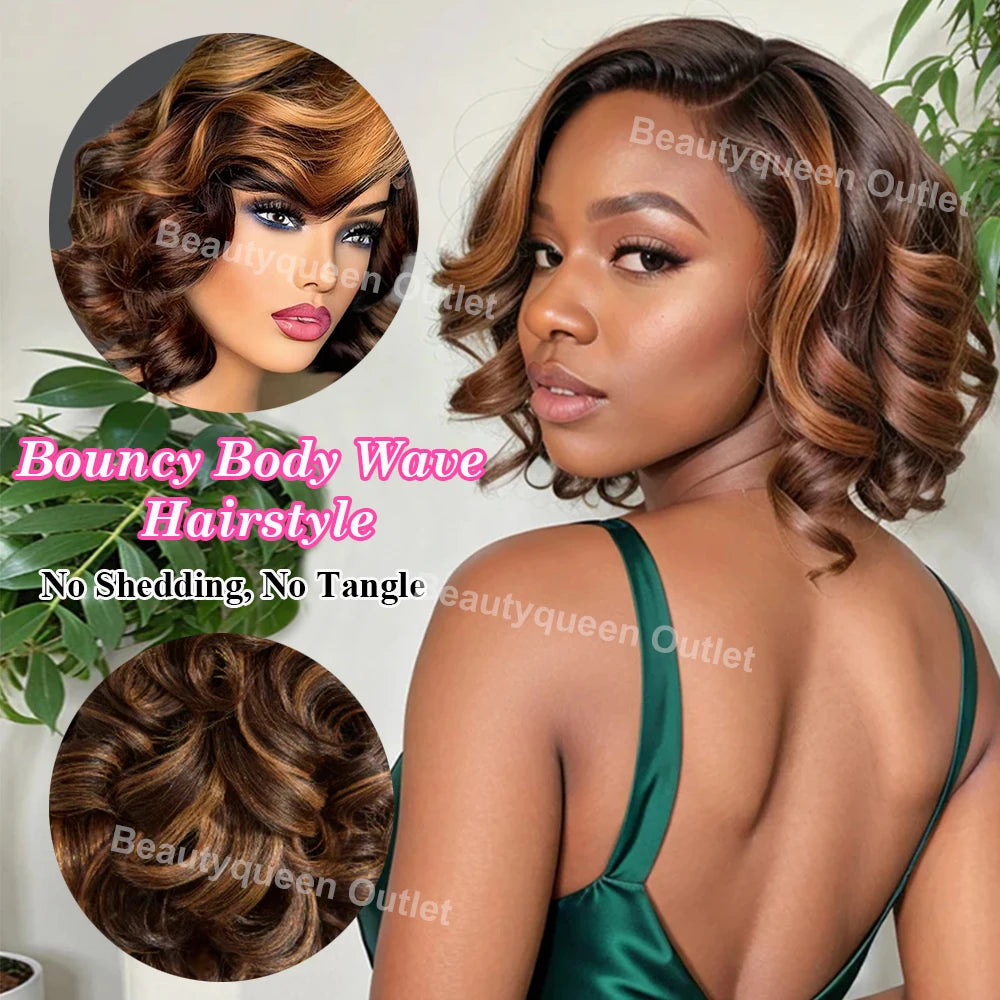 Highlight Bob 100% Human Hair Body Wave Lace Front Wig Burmese 4/27 Color