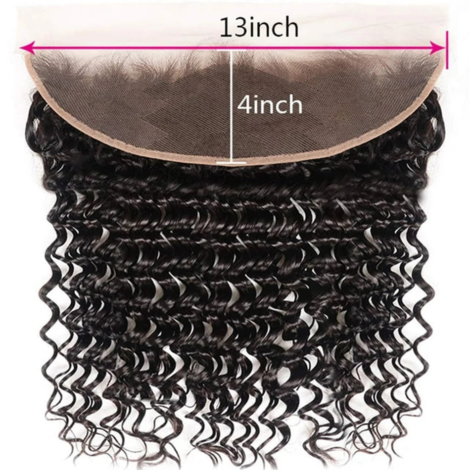 Deep Wave Bundles with Lace Frontal Closure Brazilian 100% Unprocessed Virgin Human Hair 3 Bundle with 13X4 Lace Frontal Closure