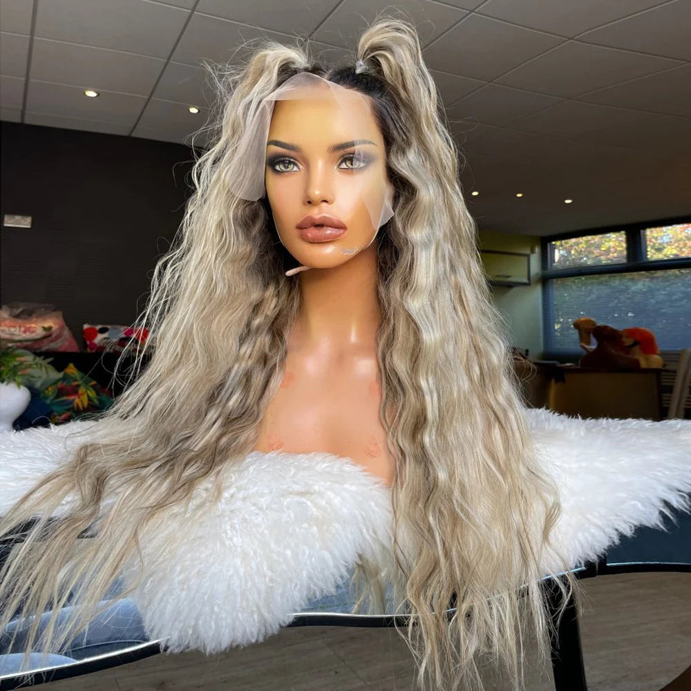 Medium Ash Blonde Cool Balayage Loose Deep Wave 180% Brazilian Human Hair