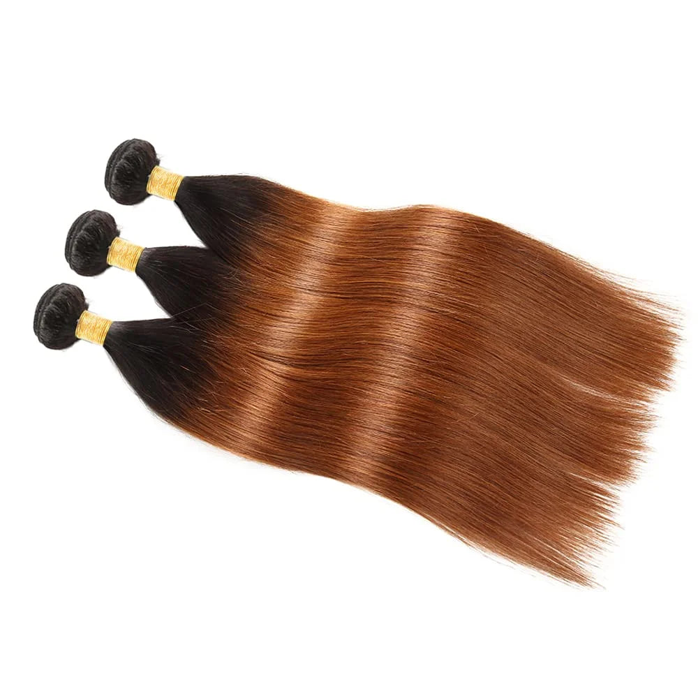 24 24 24 Ombre Brown Wig Human Hair Straight 1B/30 Colored Bundles Virgin Brazilian Wig