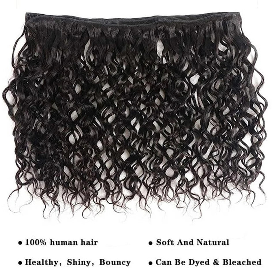 Deep Wave Bundles with Lace Frontal Closure Brazilian 100% Unprocessed Virgin Human Hair 3 Bundle with 13X4 Lace Frontal Closure
