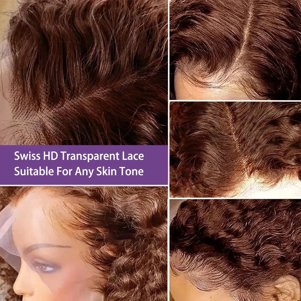 4# Chocolate Brown Short Bob Deep Wave  Brazilian Colored Brown Bob Wig