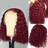 Thumbnail for Curly 99J Burgundy Human Hair Lace Frontal Wig 100% Real Human Hair