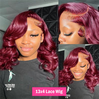 Thumbnail for 99J Body Wave Human Hair Short Bob Wig Burgundy Human Hair Peruvian Loose Wave Bob
