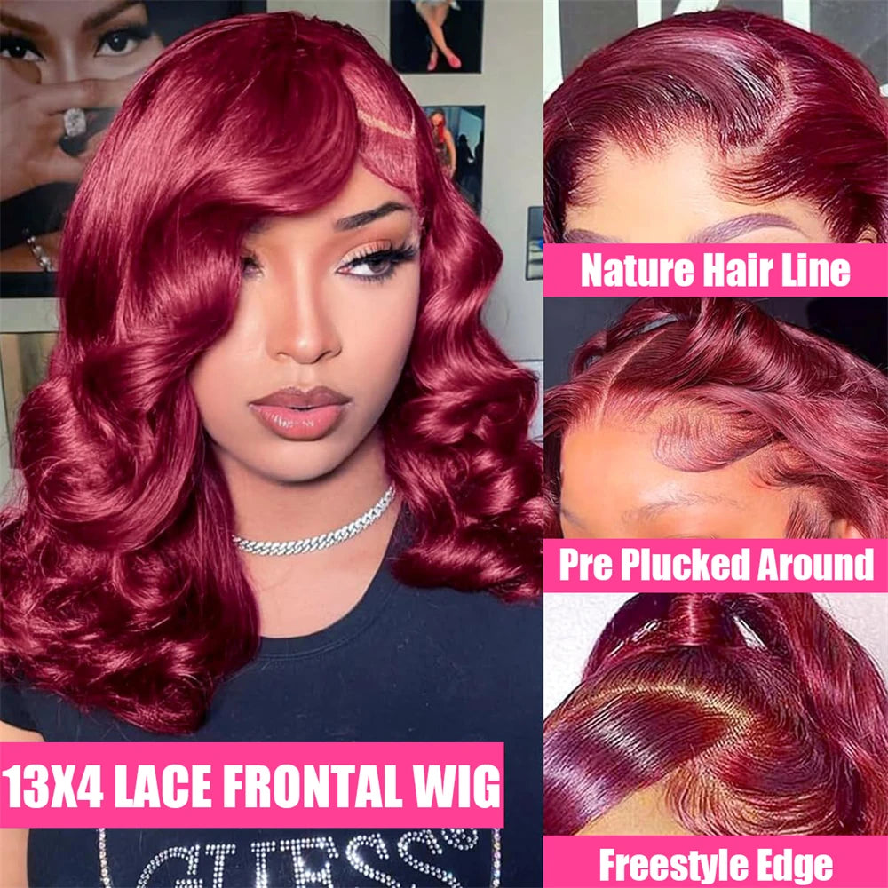 99J Body Wave Human Hair Short Bob Wig Burgundy Human Hair Peruvian Loose Wave Bob