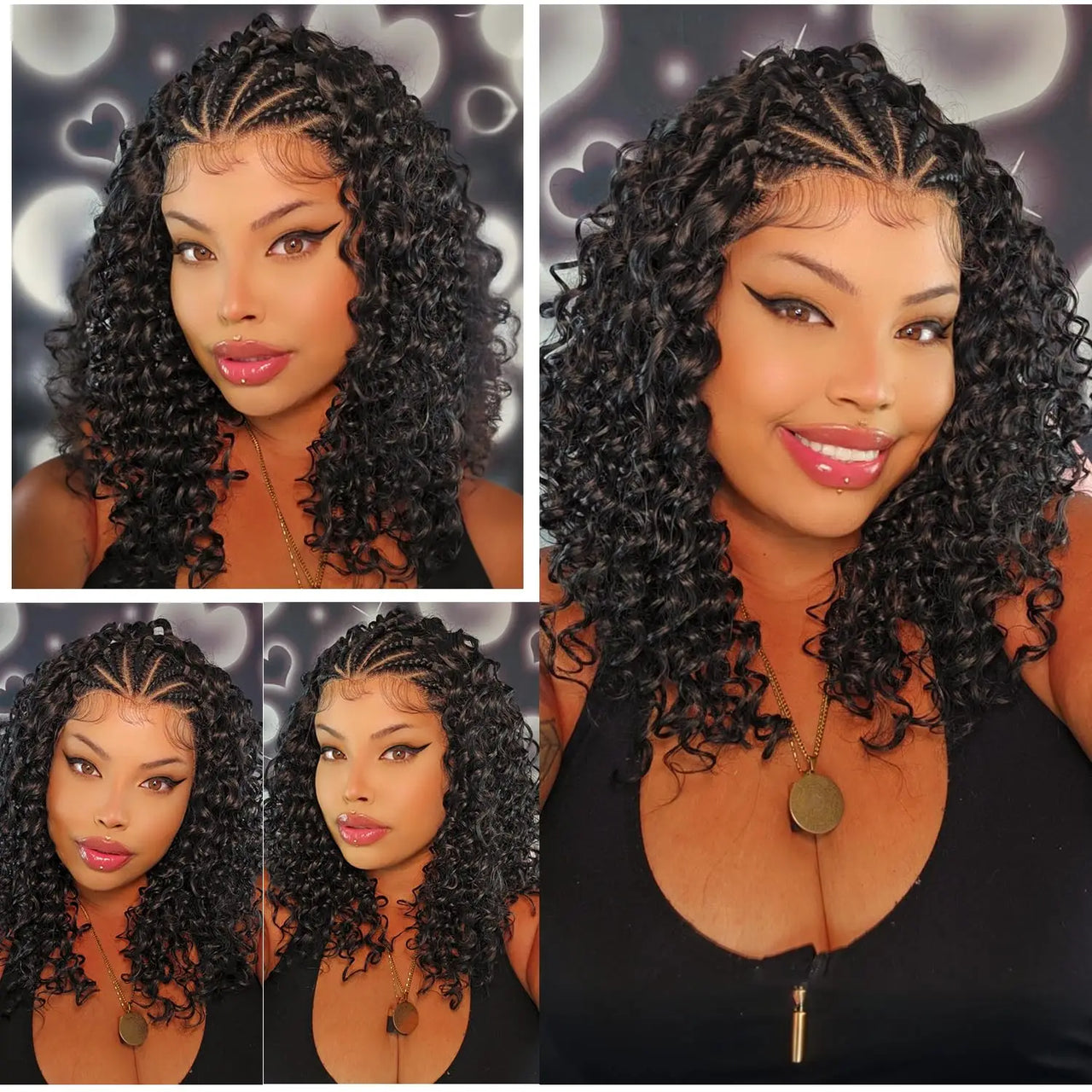 Fancy Hair Cornrow with Curly Hair Deep Wave Wig HD Lace Front Braided Wig with Baby Hair