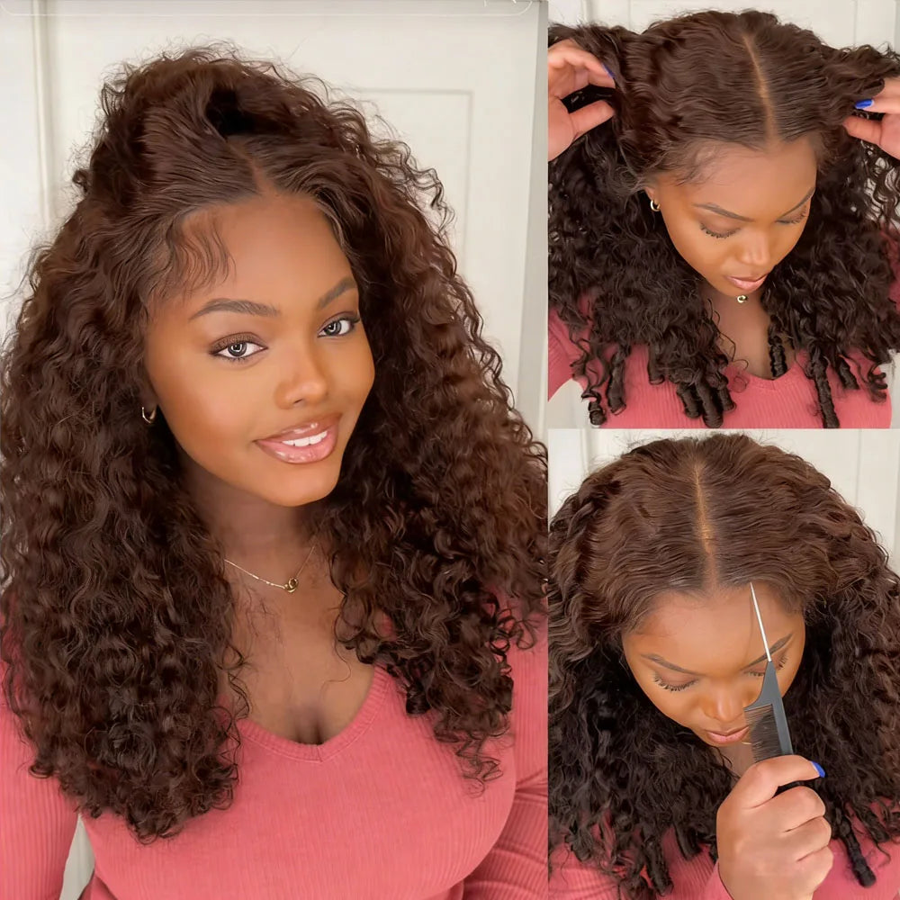 Chocolate Brown Burmese Curly HD Lace Invisible Strap 360 Full Lace Glueless Wig Human Hair Wig – Glueless Human Hair Wig UAE, UK & USA | Michelle's Glam Wigs