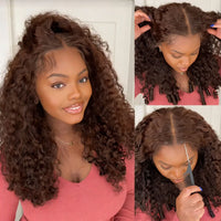 Thumbnail for Chocolate Brown Burmese Curly HD Lace Invisible Strap 360 Full Lace Glueless Wig Human Hair Wig – Glueless Human Hair Wig UAE, UK & USA | Michelle's Glam Wigs