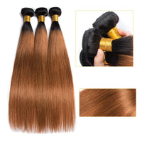 Thumbnail for 24 24 24 Ombre Brown Wig Human Hair Straight 1B/30 Colored Bundles Virgin Brazilian Wig