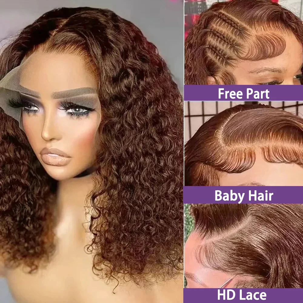 4# Chocolate Brown Short Bob Deep Wave  Brazilian Colored Brown Bob Wig