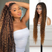 Thumbnail for Glueless Full Lace Braided Wig Medium Knotless Boho Box Braid Deep Bulk 1B/27 36