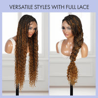 Thumbnail for Glueless Full Lace Braided Wig Medium Knotless Boho Box Braid Deep Bulk 1B/27 36