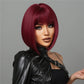 Burgundy Bob Wigs With Thick Bangs Heat Resistant Synthetic Wig