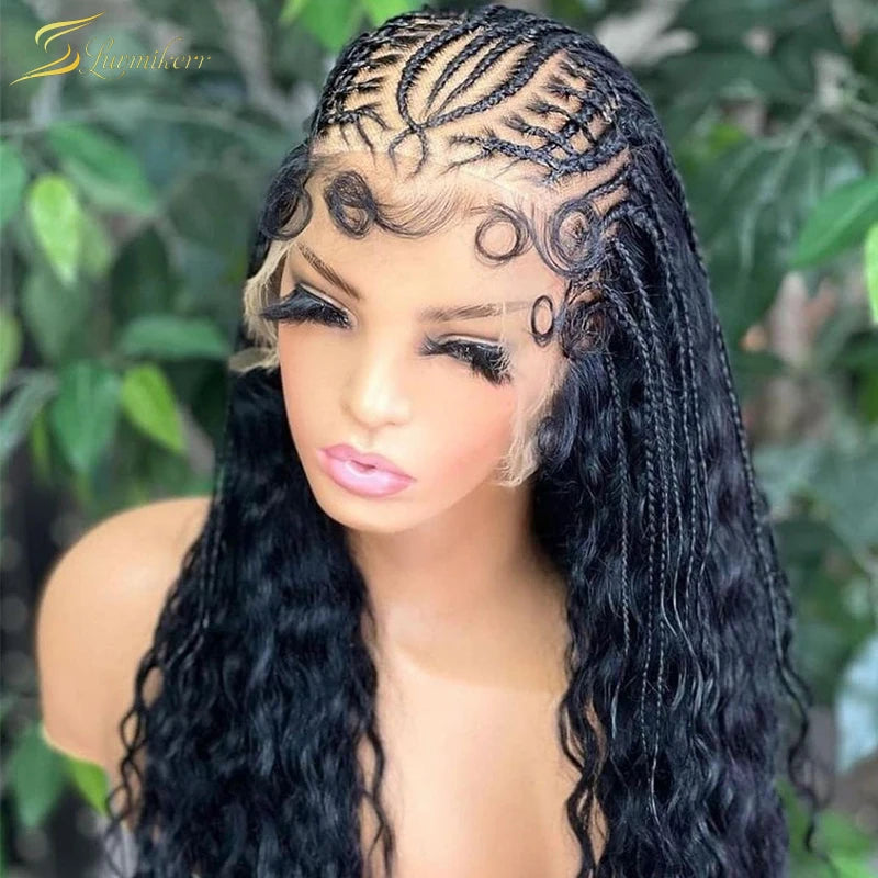 360 Lace Frontal Wig Full Deep Wave Lace Front Curly Human Hair Wig Braided Brazilian HD Transparent Preplucked