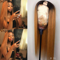 Thumbnail for Ombre Blonde Human Hair U Part Wigs 180% Density Brazilian Remy Hair Wigs Straight Brown Middle Open Upart Wigs