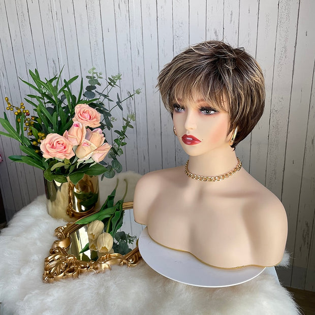 Short Ombre Blonde Synthetic Natural Wave Wigs Heat Resistant